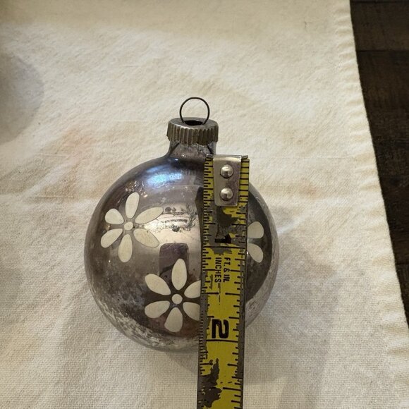Vintage Silver Mercury Glass Hand Painted Glass Christmas Tree Ball Ornament - Picture 2 of 8